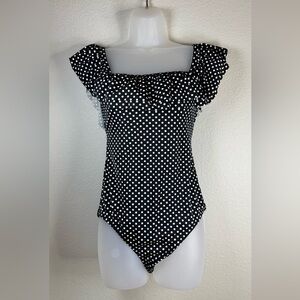 J. Crew Black White Polka Dot Ruffle Sleeve Off Shoulder One‎ Piece Swimsuit 8